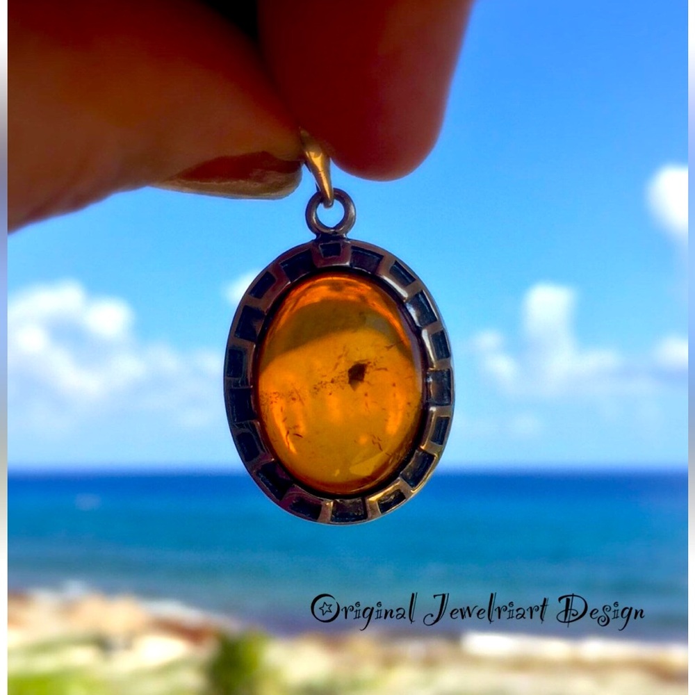 Amber Pendant, Stunning Solid Silver and Genuine Amber Pendant.